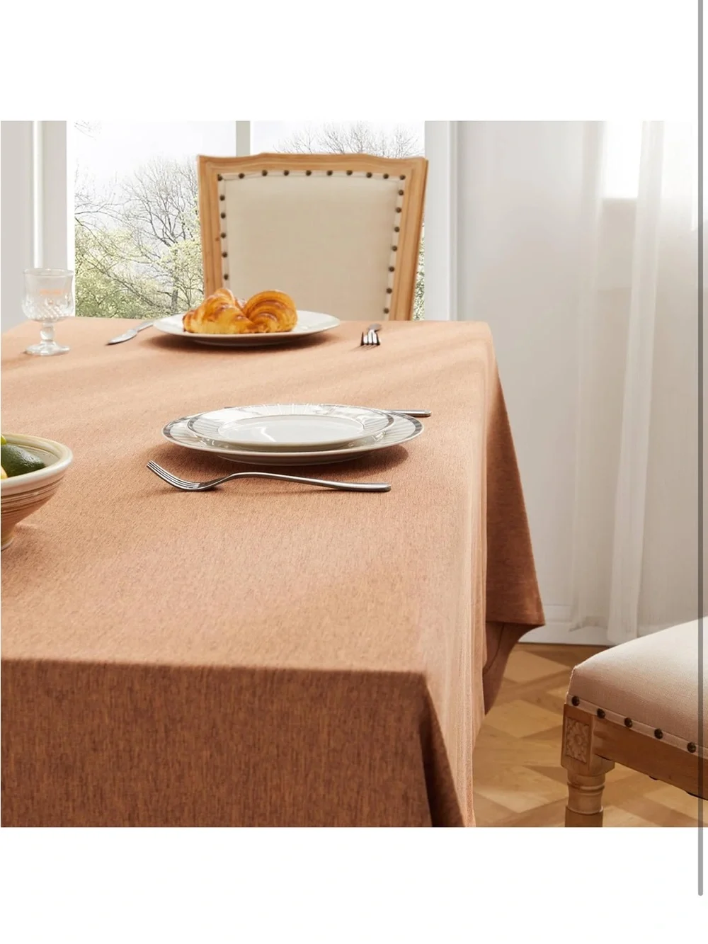 NEW Linen Textured Rectangle Heavyweight  Tablecloth, 60x104”. Caramel